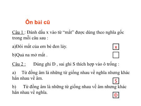 Bài giảng Luyện từ và câu Lớp 5 - Tuần 8, Bài: Luyện tập về từ nhiều nghĩa Bài giảng Luyện từ và câu Lớp 5 - Tuần 8, Bài: Luyện tập về từ nhiều nghĩa