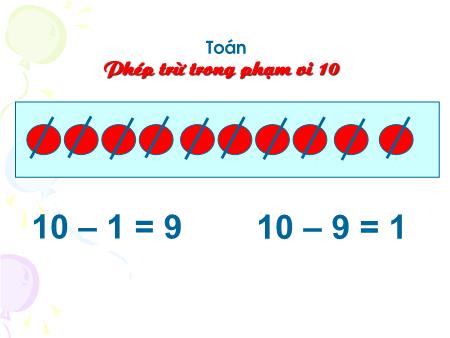 Bài giảng môn Toán Lớp 1 - Tuần 15, Bài: Phép trừ trong phạm vi 10