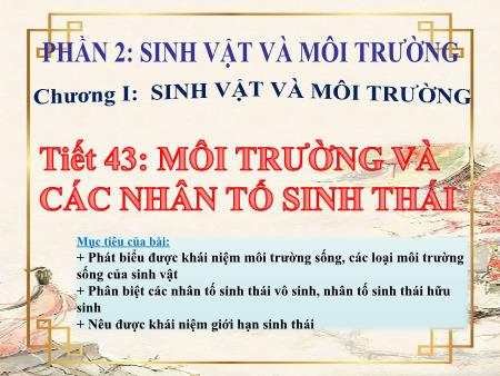 Bài giảng Sinh học Lớp 9 - Phần 2, Chương I: Sinh vật và môi trường - Tiết 43, Bài 41: Môi trường và các nhân tố sinh thái