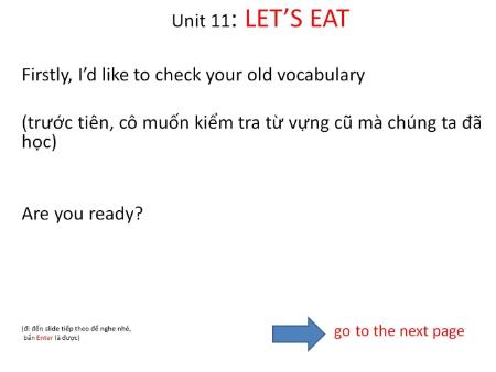 Bài giảng Tiếng Anh Lớp 7 - Unit 12: Let’s eat. Lesson B: Our food