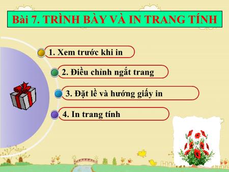 Bài giảng Tin học Lớp 7 - Bài 7: Trình bày và in trang tính