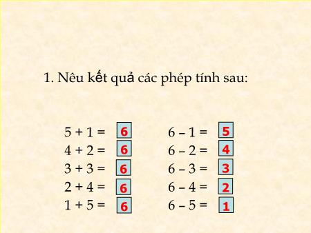 Bài giảng Toán Lớp 1 - Tuần 13, Bài: Phép cộng trong phạm vi 7