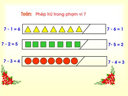 Bài giảng Toán Lớp 1 - Tuần 13, Bài: Phép trừ trong phạm vi 7