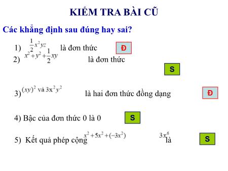 Bài giảng Toán Lớp 7 - Bài 5: Đa thức
