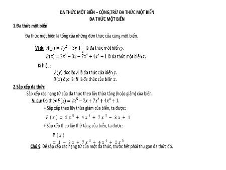 Bài giảng Toán Lớp 7 - Bài: Đa thức một biến. Cộng, trừ đa thức một biến
