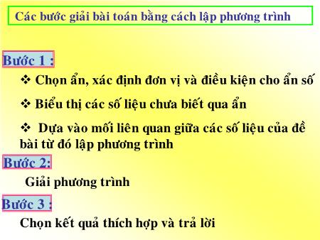Bài giảng Toán Lớp 8 - Bài: Các bước giải bài toán bằng cách lập phương trình