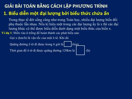 Bài giảng Toán Lớp 8 - Bài: Giải bài toán bằng cách lập phương trình
