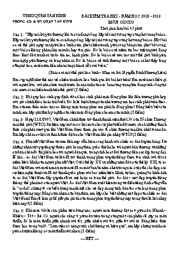 Bài kiểm tra học kỳ I môn Giáo dục công dân 9 - Năm học 2018-2019 - Phòng GD&ĐT Quận Tân Bình (Có đáp án)