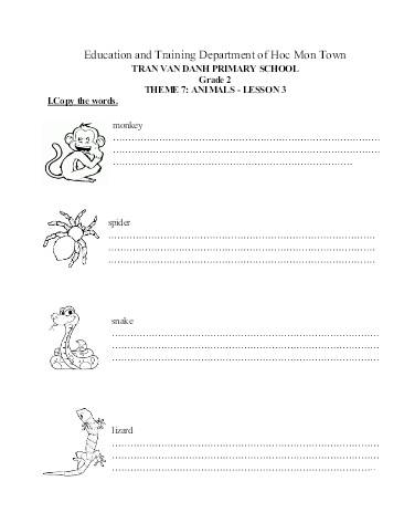 Bài tập English 2 - Tuần 23, Theme 7: Animals. Lesson 3 - Tran Van Danh Primary School Bài tập English 2 - Tuần 23, Theme 7: Animals. Lesson 3 - Tran Van Danh Primary School