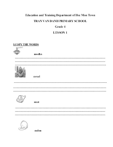 Bài tập English 4 - Tuần 21 - Tran Van Danh Primary School Bài tập English 4 - Tuần 21 - Tran Van Danh Primary School