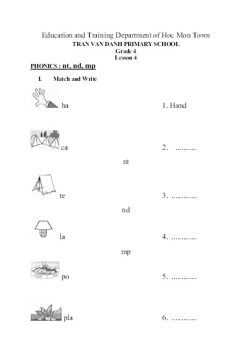 Bài tập English 4 - Tuần 23 - Tran Van Danh Primary School Bài tập English 4 - Tuần 23 - Tran Van Danh Primary School