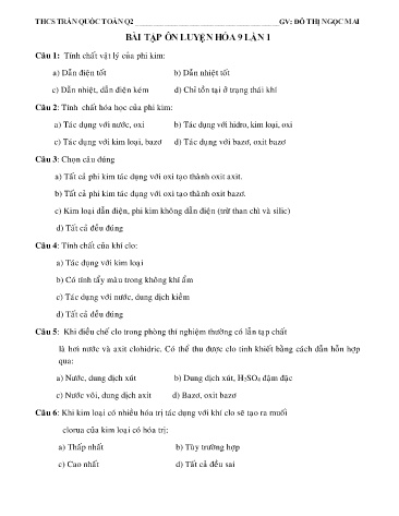 Bài tập ôn luyện môn Hóa học Lớp 9 (Lần 1) - Đỗ Thị Ngọc Mai