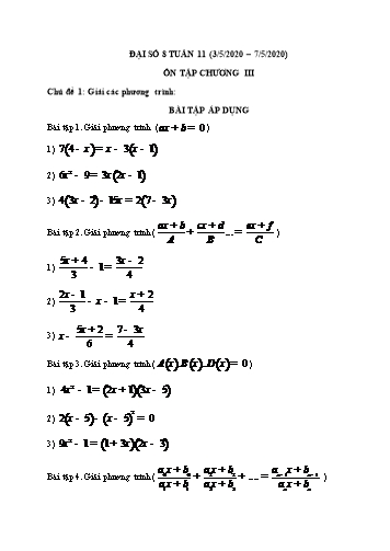Bài tập ôn tập Đại số Lớp 8 - Tuần 11: Ôn tập chương III - Năm học 2019-2020