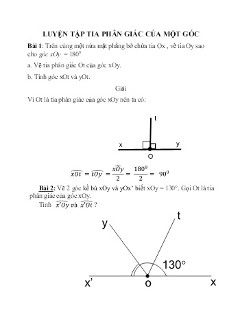 Bài tập ôn tập Hình học Lớp 6 - Tuần 8, Bài: Luyện tập tia phân giác của một góc