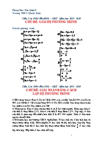 Bài tập ôn tập học kì II Toán 9 - Tuần 1 đến 8 - Năm học 2019-2020 - Trường THCS Khánh Bình