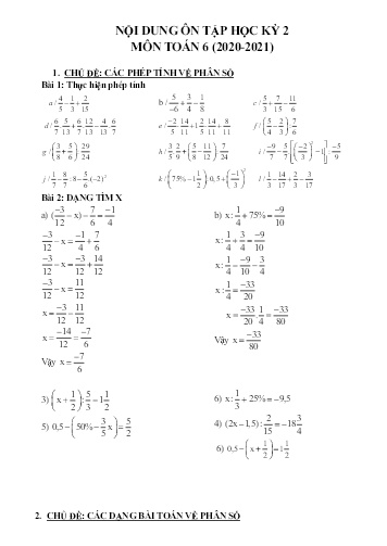 Bài tập ôn tập học kỳ 2 môn Toán Lớp 6 - Năm học 2020-2021