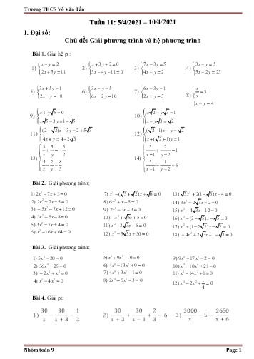 Bài tập ôn tập học kỳ 2 môn Toán Lớp 9 - Tuần 11 - Năm học 2020-2021 - Trường THCS Võ Văn Tần