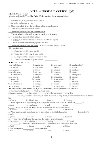 Bài tập ôn tập học kỳ II môn Tiếng Anh 8 - Năm học 2020-2021