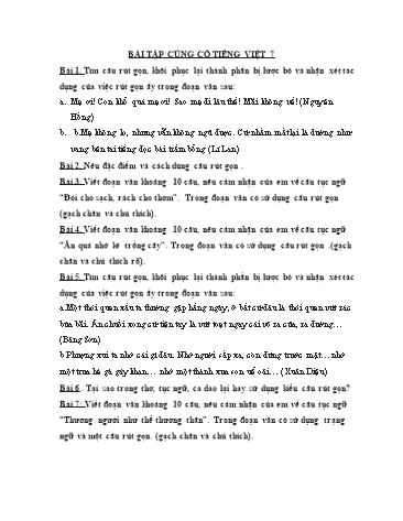 Bài tập ôn tập môn Ngữ văn Lớp 7 - Phần Tiếng Việt