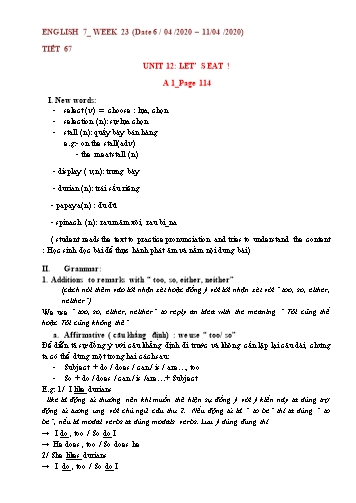 Bài tập ôn tập môn Tiếng Anh 7 - Tuần 23 - Năm học 2019-2020
