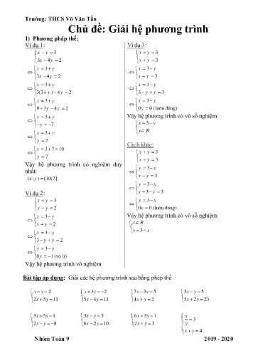 Bài tập ôn tập môn Toán Lớp 9 - Năm học 2019-2020 - Trường THCS Võ Văn Tần