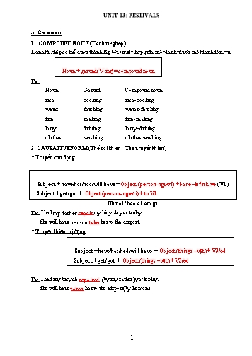 Bài tập ôn tập Tiếng Anh Lớp 8 - Unit 13: Festivals