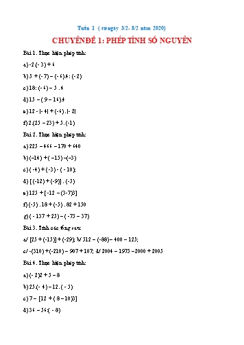 Bài tập ôn tập Toán 6 - Tuần 1 đến Tuần 8 - Năm học 2019-2020