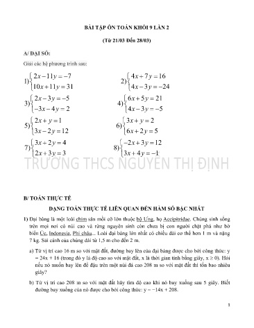 Bài tập ôn tập Toán 9 (Lần 2) - Trường THCS Nguyễn Thị Định