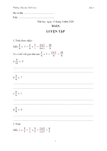 Bài tập ôn tập Toán + Tiếng Việt Lớp 4 - Tuần 25 - Năm học 2019-2020 - Trường Tiểu học Thới Tam