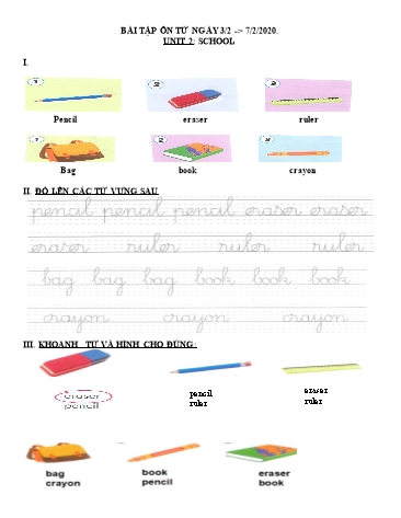 Bài tập ôn Tiếng Anh Lớp 6 iLearn Smart Start - Unit 2: School - Năm học 2019-2020