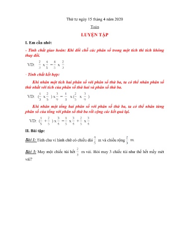 Bài tập ôn Toán + Tiếng Việt Lớp 4 - Tuần 25 - Năm học 2019-2020