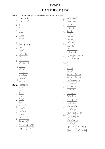 Bài tập Phân thức đại số Toán 8