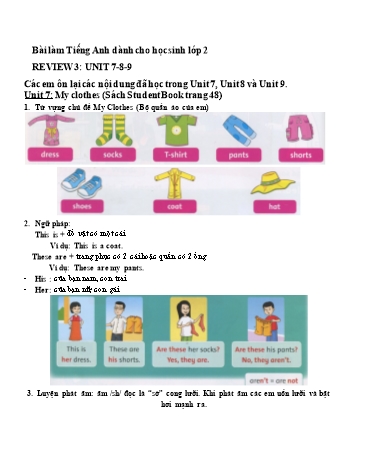Bài tập Tiếng Anh Lớp 2 - Review 3 (Unit 7,8,9) Bài tập Tiếng Anh Lớp 2 - Review 3 (Unit 7,8,9)