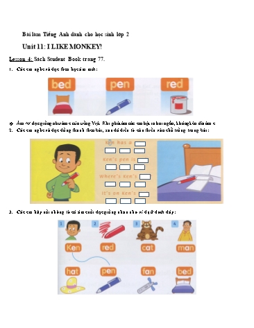Bài tập Tiếng Anh Lớp 2 - Unit 11: I like monkey. Lesson 4+5+6