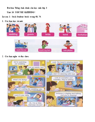Bài tập Tiếng Anh Lớp 3 - Unit 10: You’re sleeping. Lesson 1+2