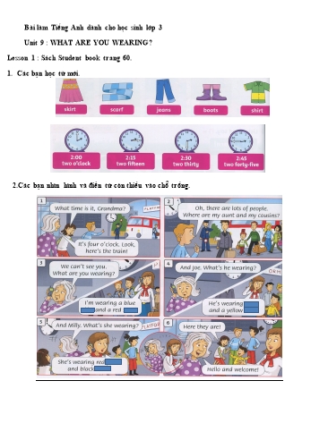 Bài tập Tiếng Anh Lớp 3 - Unit 9: What are you wearing. Lesson 1+2
