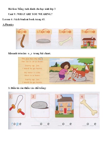 Bài tập Tiếng Anh Lớp 3 - Unit 9: What are you wearing. Lesson 4+5