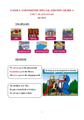 Bài tập Tiếng Anh Lớp 4 Family and Friends Special Edition - Unit 7: Places to go