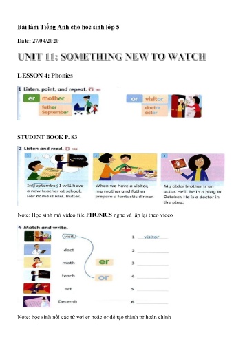 Bài tập Tiếng Anh Lớp 5 - Unit 11: Something new to watch. Lesson 4+5+6 - Năm học 2019-2020