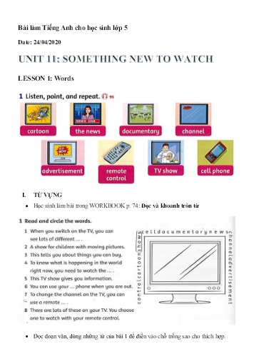 Bài tập Tiếng Anh Lớp 5 - Unit 11: Something new to watch. Lesson 1+2+3 - Năm học 2019-2020