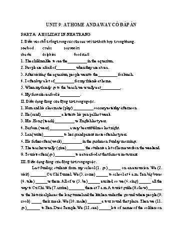 Bài tập Tiếng Anh Lớp 7 - Unit 9: At home and away