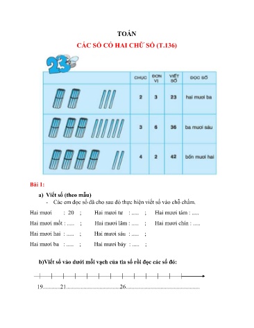Bài tập Toán Lớp 1 - Bài: Các số có hai chữ số (Tr.136)