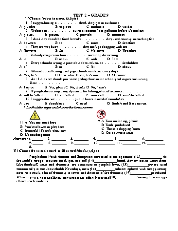 Bài Test Tiếng Anh Lớp 9 - Test 2