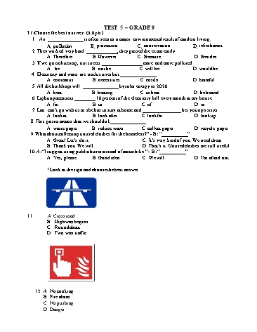Bài Test Tiếng Anh Lớp 9 - Test 5