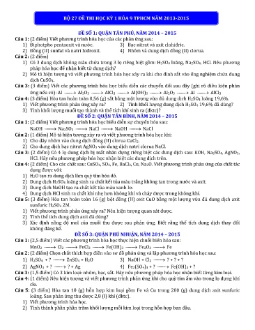 Bộ 27 Đề thi học kỳ 1 môn Hóa học 9 TPHCM