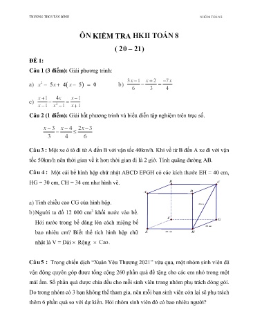 Bộ đề ôn tập kiểm tra học kỳ II môn Toán 8 - Trường THCS Tân Bình