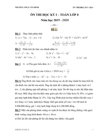 Bộ đề ôn thi học kỳ I môn Toán Lớp 8 - Năm học 2019-2020 - Trường THCS Tân Bình
