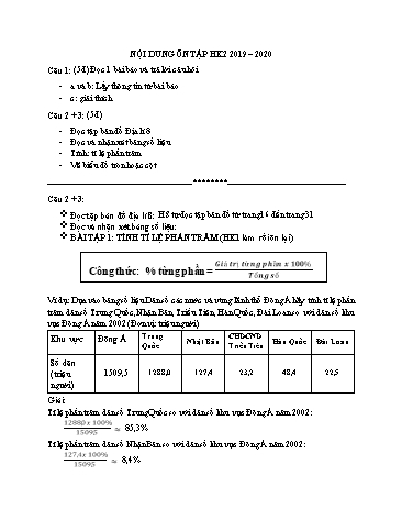 Câu hỏi ôn tập học kì II môn Địa lí 8 - Năm học 2019-2020
