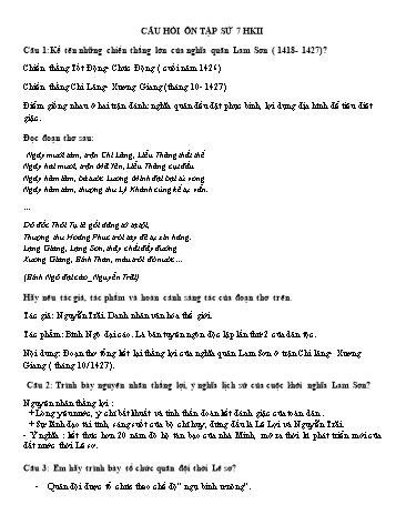 Câu hỏi ôn tập học kì II môn Lịch sử 7