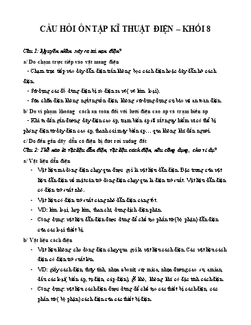 Câu hỏi ôn tập kĩ thuật điện Khối 8